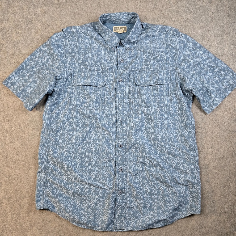Duluth Trading Fishing Shirt Mens LT Tall Blue Floral Ripstop Vented Work Pocket